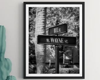 Savannah Street Sign Print: Georgia Urban Photography (Black & White)