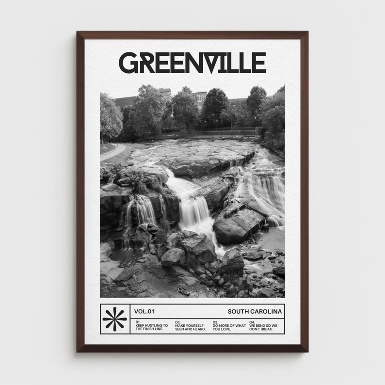 Greenville Photography, Greenville South Carolina Photo, Falls Park, Downtown Greenville, Greenville SC Wall Art, Black and White Poster image 2