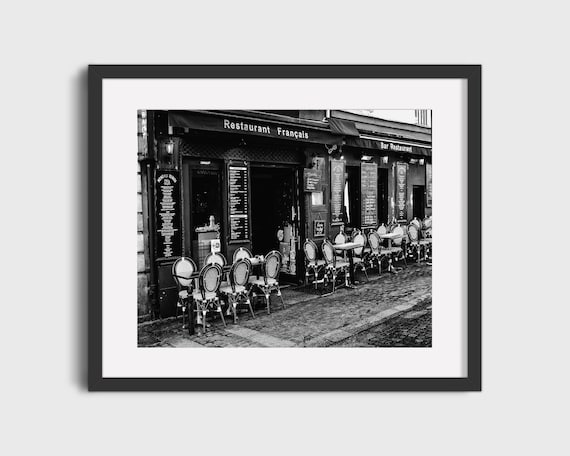 Paris Black and White Photography, Paris Cafe Print, Paris Photos, Black and White Wall Art, Cafe Print, Unframed