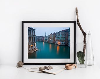 Venice Night Photography Print: Grand Canal from Rialto Bridge
