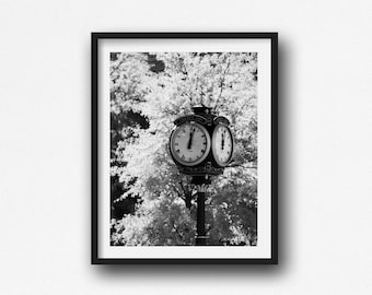 Greenville SC Photo Print, Historic Clock Black and White (Wall Art)