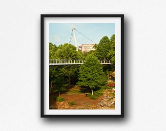 Greenville SC Print, South Caroina, Liberty Bridge, Falls Park,  Photography, Living Room Decor, Greenville SC Art, Black and White