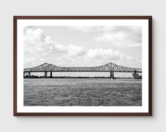 Huey P. Long Bridge Photo Print: Black and White New Orleans Art