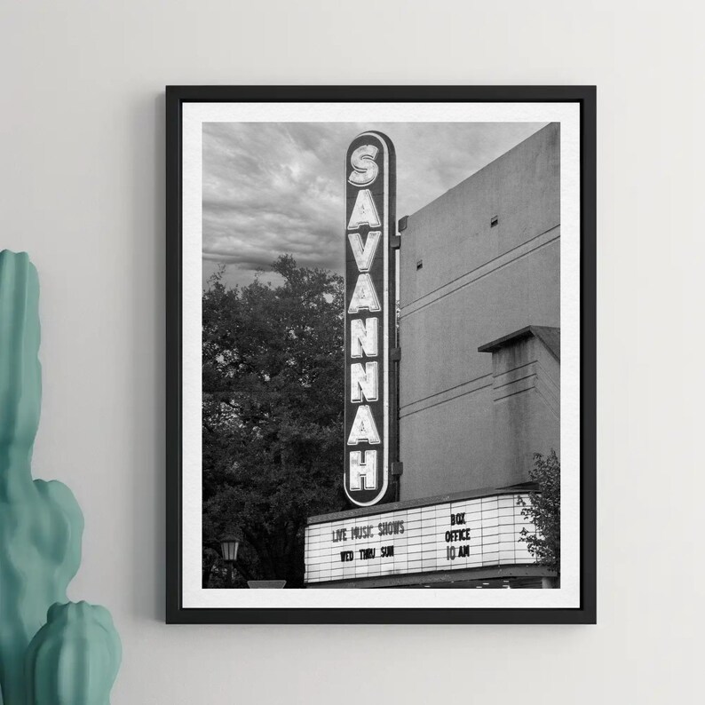 Savannah Print, Iconic Theater in Captivating Monochrome, Cityscape Photography Print, Savannah Georgia Photography, Fine Art Photography GA image 1