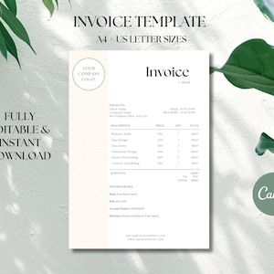 Invoice Template for Small Business | Editable Canva Invoice | PDF Download | Freelancer Billing | A4 & US Letter