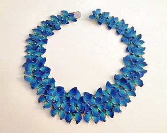 Bib Statement Necklace in Blue Floral