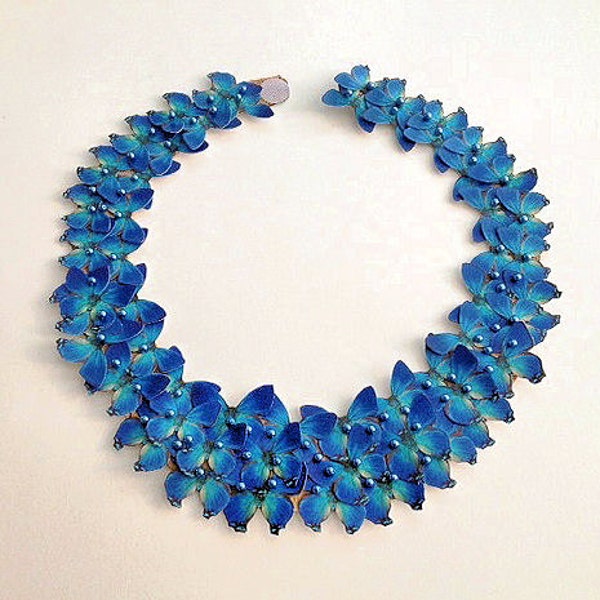 Bib Statement Necklace in Blue Floral