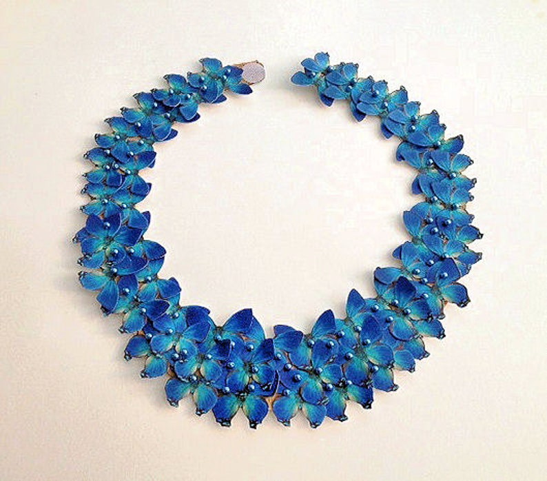 Bib Statement Necklace in Blue Floral image 1