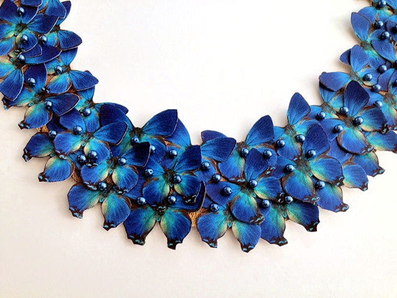 Bib Statement Necklace in Blue Floral image 4