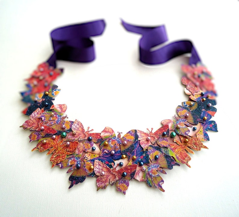 Butterfly Bib Statement Necklace Collar image 4