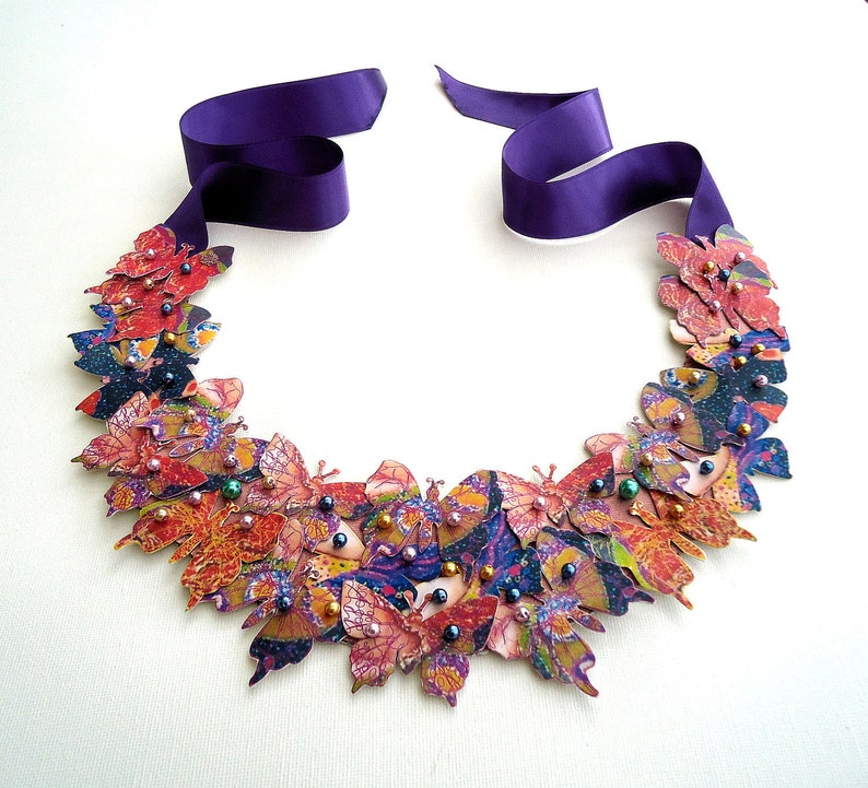 Butterfly Bib Statement Necklace Collar image 1