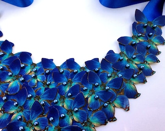 Butterfly Bib Necklace Blue Statement Romantic