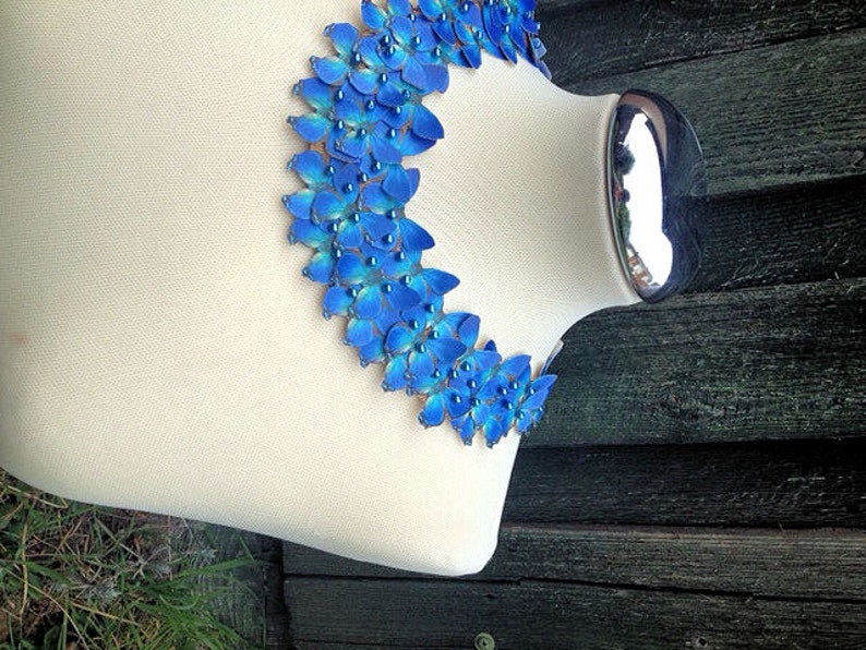 Bib Statement Necklace in Blue Floral image 3