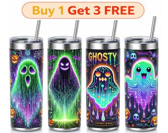 Papel de regalo neón para Halloween PNG / Diseño espeluznante cyberpunk / Sublimación delgada de 20 oz / Descarga digital