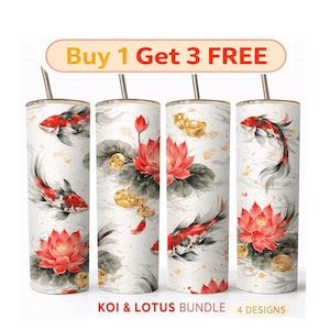 Conjunto de loto koi de la prosperidad, paquete PNG con patrón floral sin costuras de pez asiático de la suerte (descarga digital)