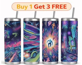 Neon Cyberpunk Tumbler PNG | Sci Fi Robot Wrap 20oz Skinny Sublimation