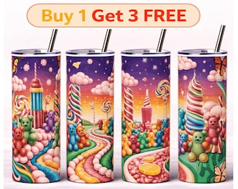 Emballage pour gobelet Candyland Bears PNG 20 oz Design coloré doux et fantaisie