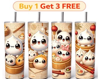 Kawaii Dim Sum Tumbler Wrap PNG, Dumpling 20oz Skinny Sublimation