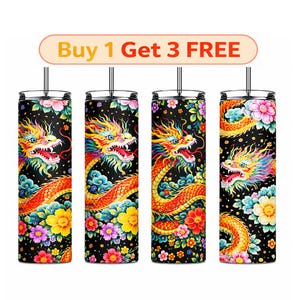 Mythic Bloom Art Set, Vibrant Oriental Serpent Skinny Tumbler PNG Collection