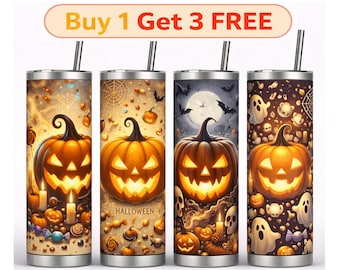 Vaso térmico de Halloween PNG: Envoltorio de calabaza terrorífica, diseño de fantasma espeluznante, sublimación delgada de 20 oz