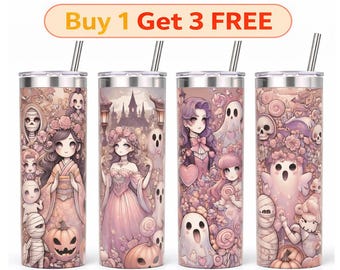 Enchanted Spirits Tumbler PNG: 20oz Skinny Halloween Wrap, Pastel Ghost Sublimation Design