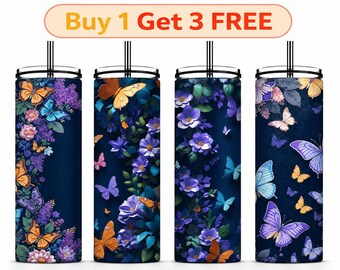 Butterfly Tumbler PNG: Floral Wrap 20oz Skinny Tumbler Sublimation Design