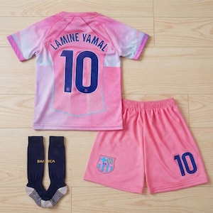 Ensemble maillot de football rose Barclona, ensemble d'uniforme Lamine Yamal pour enfant