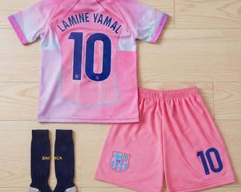 Barclona Pink Soccer Jersey Kit, Youth Lamine Yamal Uniform Set