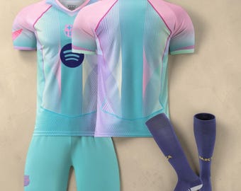 Customize Barcelona Football Kit With Guards and Socks, Lamine Yama #10 Jersey & Shorts Set,