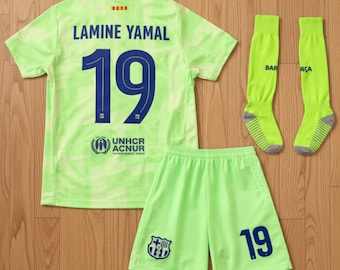 Lamine Yamal Soccer Kit, 4-Piece Kids Football Uniform, Jersey and Shorts Set