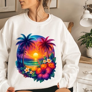 Summer Png, Beach Png, Palm Trees Png, Hibiscus Flowers Png, Beach Sunset Png, Sublimation Design, T-Shirt Design, Sweatshirt Png