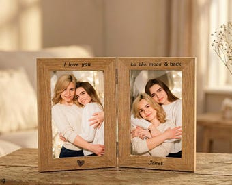 Marco de fotos de madera personalizado, marco de fotos doble con grabado personalizado, marco de fotos doble grabado, regalo del Día de la Madre de mi hija.