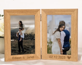 Marco de fotos doble personalizado, marco de madera con texto, marco personalizado con nombre y fecha, marcos de regalo para parejas, regalos de aniversario