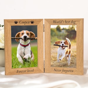 Marco conmemorativo personalizado para perro, marco de fotos doble de madera, despedida difícil, marco de fotos de madera para la pérdida de una mascota, marco conmemorativo de condolencias para perros