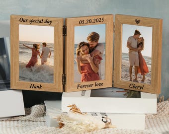 Personalisierter Erinnerungsbilderrahmen, 4x6 Dreifach-Fotorahmen, lasergravierter Bilderrahmen, einzigartiges Fotoandenken, Erinnerungsrahmen für Paare