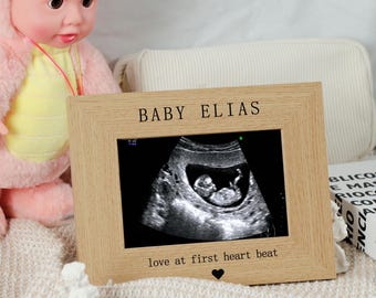 Baby Scan Fotorahmen, graviert Baby Name, personalisierte Schwangerschaftansage Rahmen mit Ständer, Baby Scan Rahmen mit Name