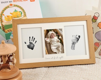 Kit de marco de fotos con huellas de manos y pies de bebé: regalo para baby shower, primer regalo para padres, primer regalo para abuelos y primer huella de bebé.
