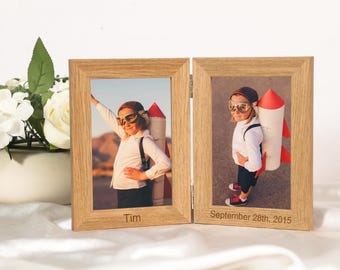 Personalized Dual Photo Frame,Engraved Wooden Photo Frame With Writing, Custom Name Date Frame，Christmas Gift,Memorial Gift,Holiday Gift