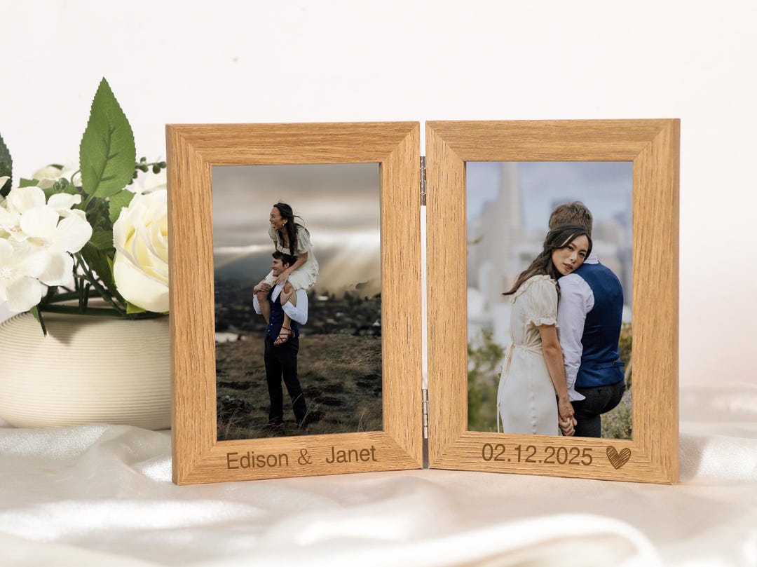 Personalized Dual Photo Frame, Wooden Photo Frame With Writing, Custom ...