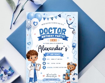 Doctor Birthday Invitation, Editable Canva Template, Medical Party Invite (Digital Download)