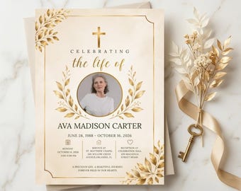 Floral Funeral Invitation Template, Celebration of Life Announcement (Digital Download)