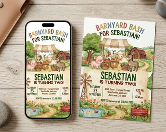 Farm Birthday Invitation Template | Barnyard Animals Party Invite (Digital Download)
