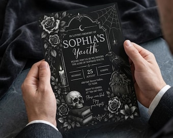 Funeral for My Youth Invitation, Death to My 20s Invite, 30th Birthday Invite, RIP Twenties Party, Editable Canva Template, Digital Download