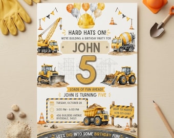 Construction Birthday Invitation | Editable Canva Template | Yellow Truck Party (Digital Download)