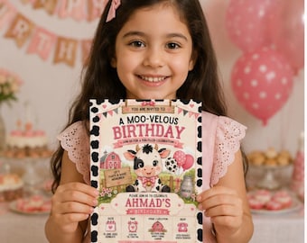 Cow Birthday Invitation, Farm Animal Party Invite, Moo-velous Celebration (5x7 Inch)
