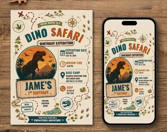 Dino Safari Birthday Invitation | Editable Dinosaur Party Template (Digital Download)