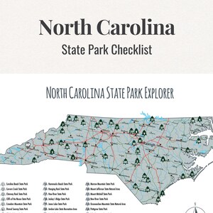Carte des parcs d'État de Caroline du Nord, Liste des parcs d'État de Caroline du Nord, Cadeau pour randonneurs, Carte d'aventure, Cadeau pour campeurs