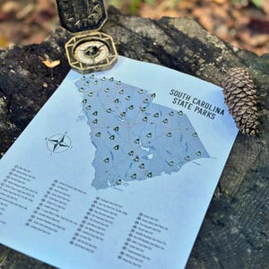 South Carolina State Parks Map, South Carolina  State Parks Checklist, Hiking Gift, Adventure Map, Adventure Checklist, Camper Gift