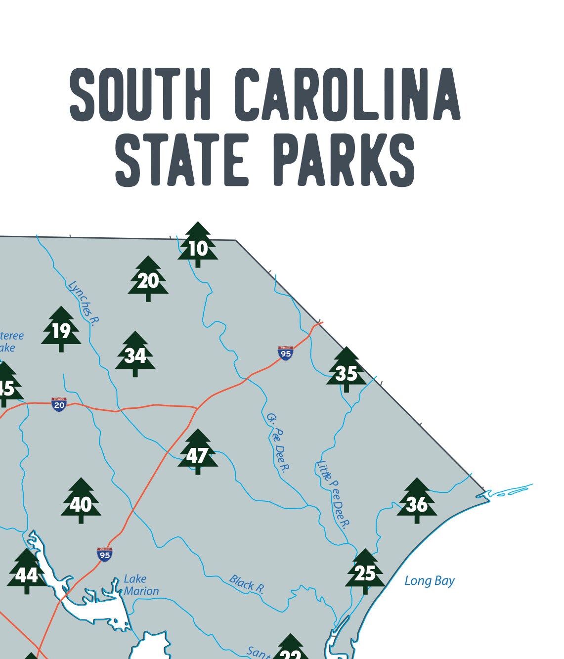 South Carolina State Parks Map South Carolina State Parks Etsy Canada
