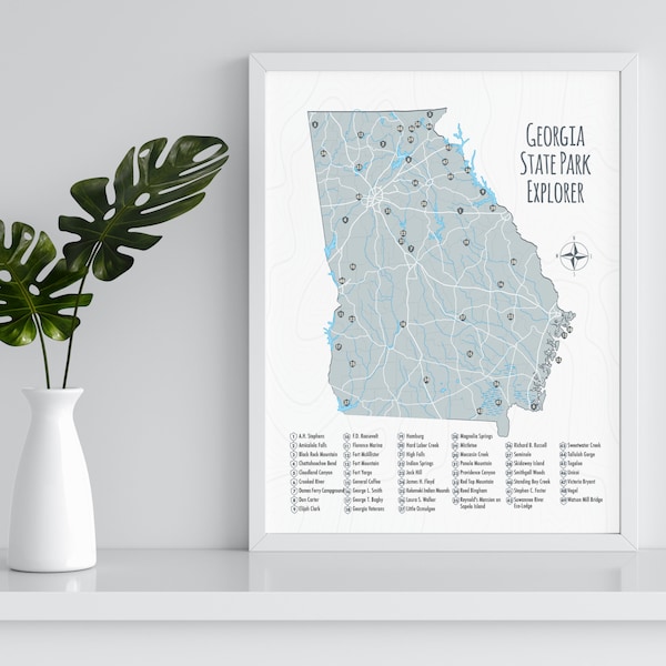 Georgia State Parks Map, Georgia State Parks Checklist, Hiking Gift, Adventure Map, Adventure Checklist, Adventure Gift, Camper Gift